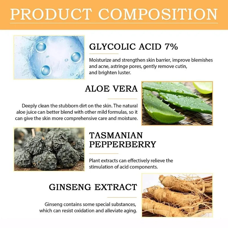 Glycolic Acid 7% Toning Solution to Remove Acne Moisturize Skin Rejuvenating Lotion Gentle Glycolic Acid Tone Exfoliating Toner